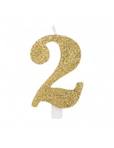 Vela Número 2 Glitter Ouro